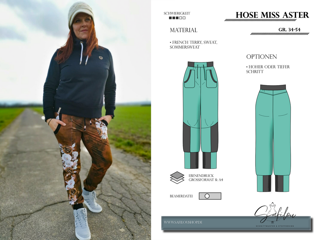 PDF-Schnittmuster für die Miss Aster Hose – Größen 34 bis 54 |