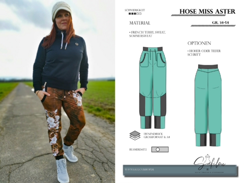 PDF-Schnittmuster für die Miss Aster Hose – Größen 34 bis 54 |
