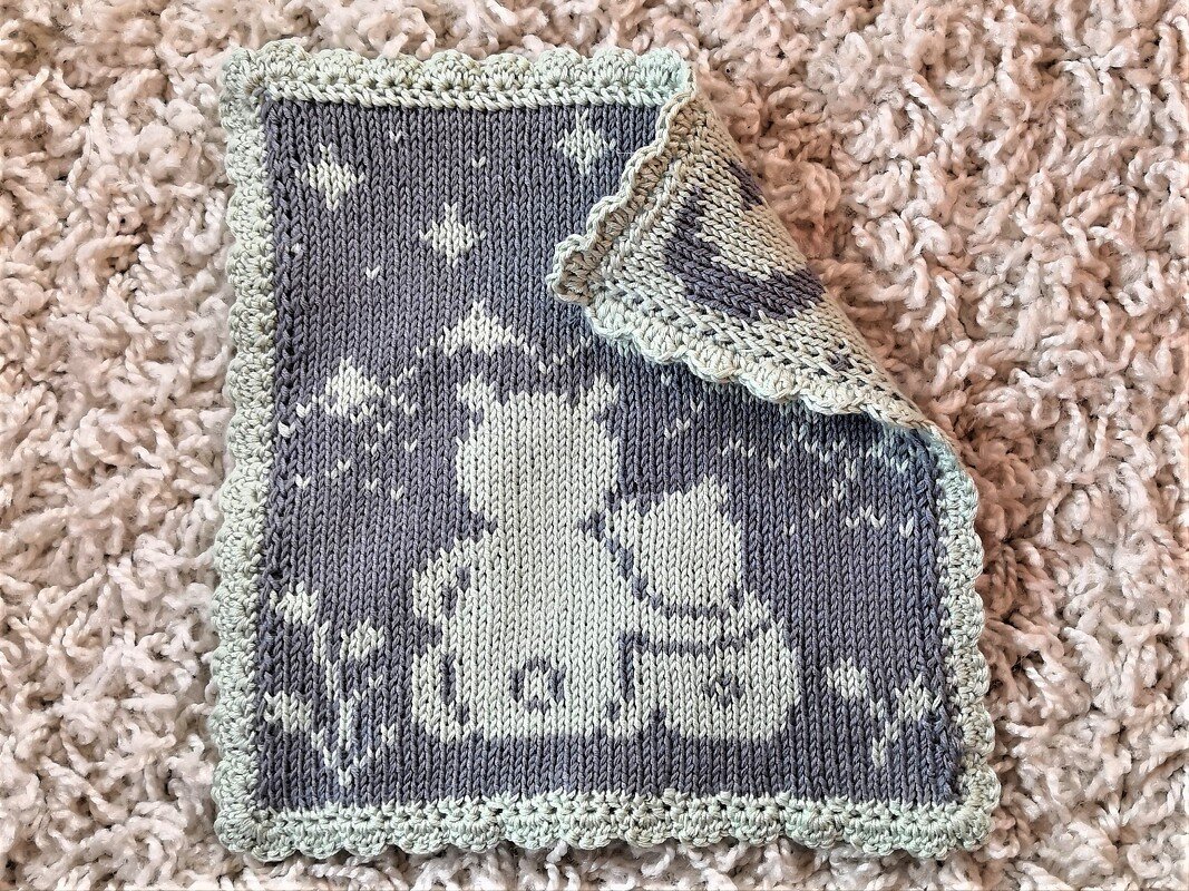 Strickanleitung Tuch / Waschlappen "Bär Tobi" - in Doubleface