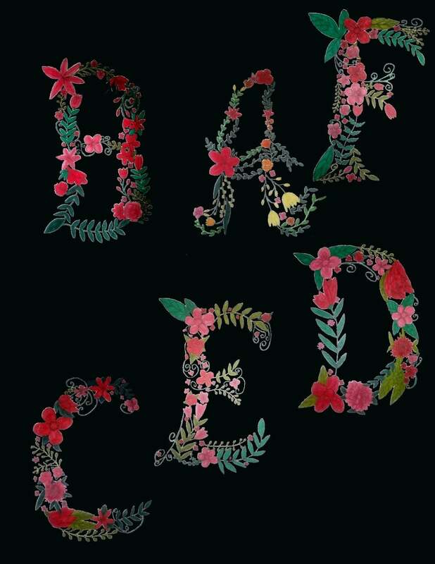 Clipart Flower Alphabets letters A to F, png - Image 3