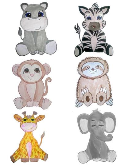 Clipart Set of 6 safari animals, png