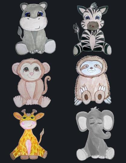 Clipart Set of 6 safari animals, png