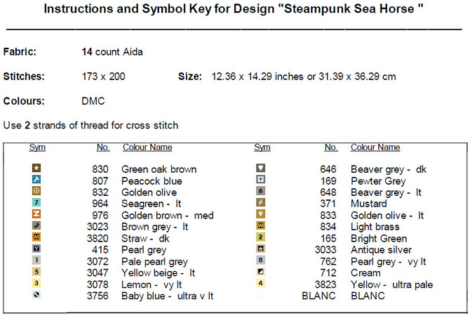 Steampunk Seahorse Cross Stitch Pattern PDF