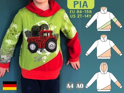 Pia – Kinderhoodie mit Teilungsnähten & Kapuze (Gr. 86–158, A4+A0)