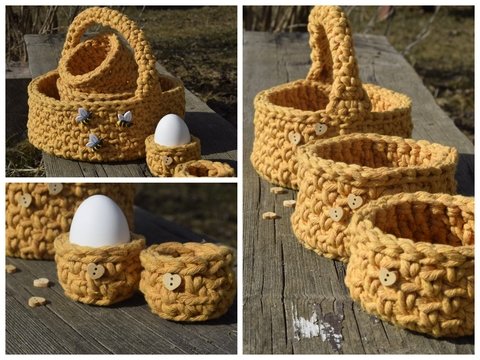 - HONEYCOMP - Osterkörbchen Set häkeln, Utensilo mit und ohne Holzboden