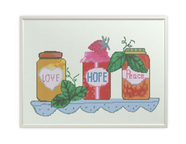 Shelf with jars cross stitch pattern