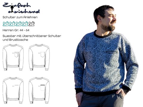 Schnittmuster Sweater mit überschnittenen Schultern Herren Gr. 44 - 64