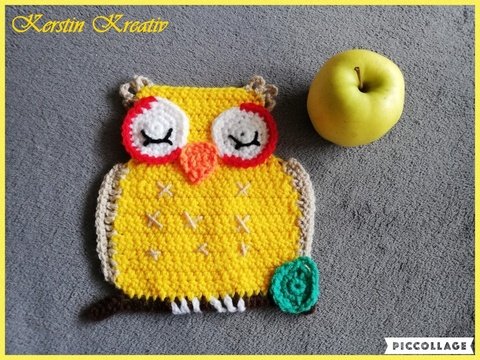 Häkelanleitung Topflappen Eule - so macht das Kochen noch mehr Freude