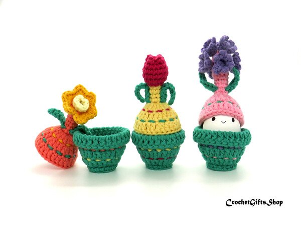 Set Crochet Pattern egg warmers Spring Flowers Tulip, Hyacinth, Narcissus