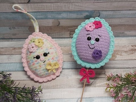 Häkelanleitung Kunterbunte "Ostereier-Anhänger/Blumenstecker"