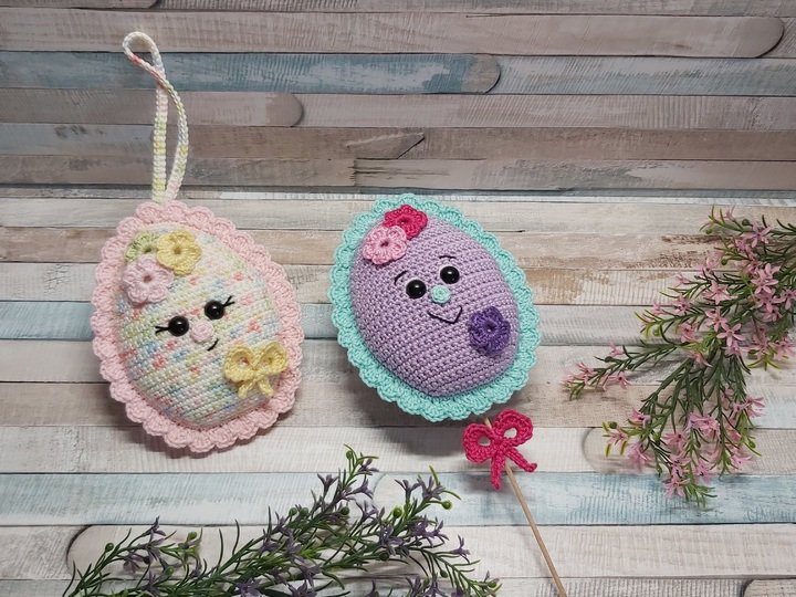 Häkelanleitung Kunterbunte "Ostereier-Anhänger/Blumenstecker"