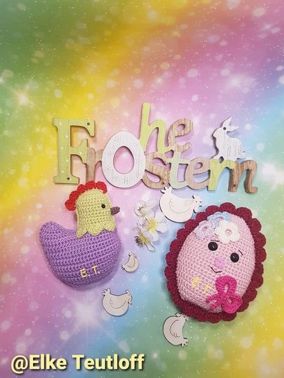 Häkelanleitung Kunterbunte "Ostereier-Anhänger/Blumenstecker"