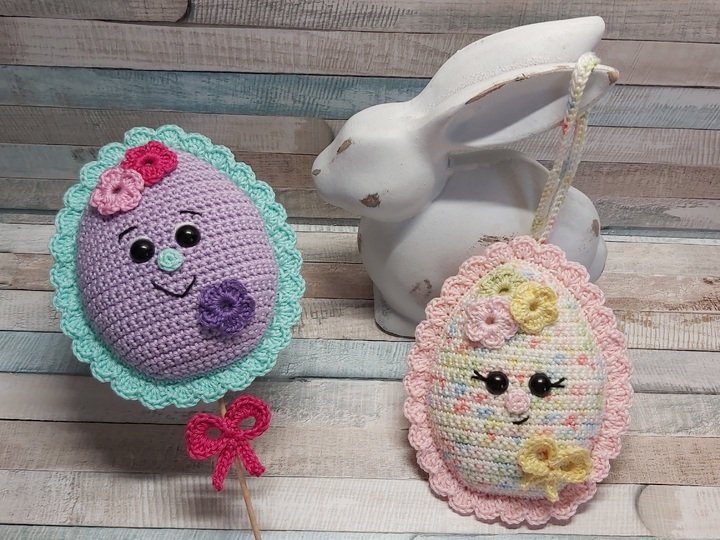 Häkelanleitung Kunterbunte "Ostereier-Anhänger/Blumenstecker"