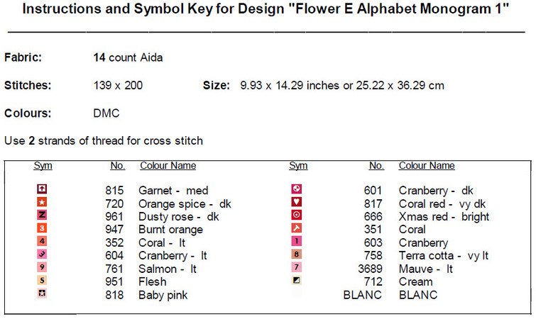 Flower E Alphabet Monogram 1 Cross Stitch Pattern PDF