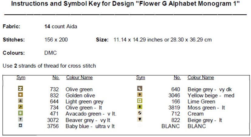 Flower G Alphabet Monogram 1 Cross Stitch Pattern PDF