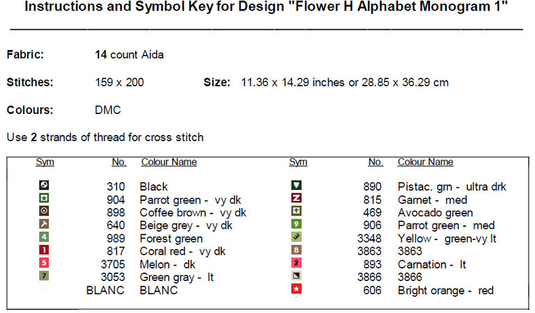 Flower H Alphabet Monogram 1 Cross Stitch Pattern PDF