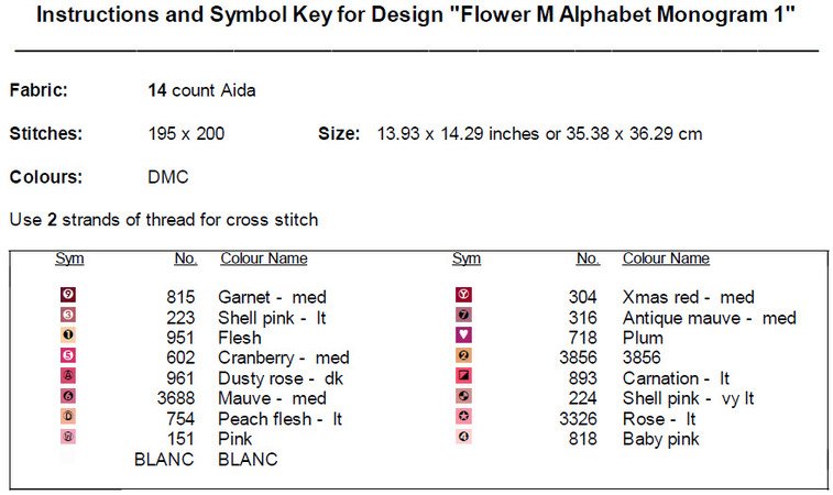 Flower M Alphabet Monogram 1 Cross Stitch Pattern PDF