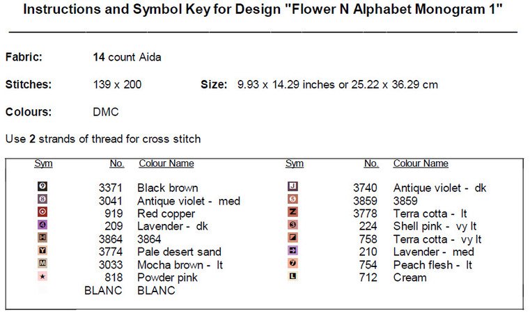 Flower N Alphabet Monogram 1 Cross Stitch Pattern PDF