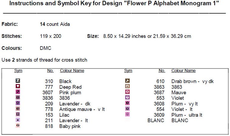 Flower P Alphabet Monogram 1 Cross Stitch Pattern PDF