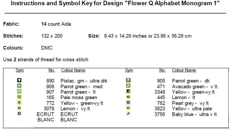 Flower Q Alphabet Monogram 1 Cross Stitch Pattern PDF