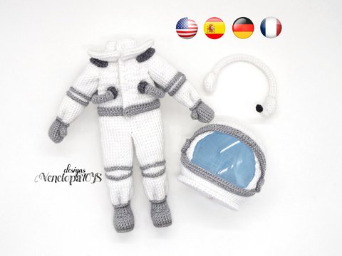 Häkelanleitung Kostüm Astronaut für Puppe