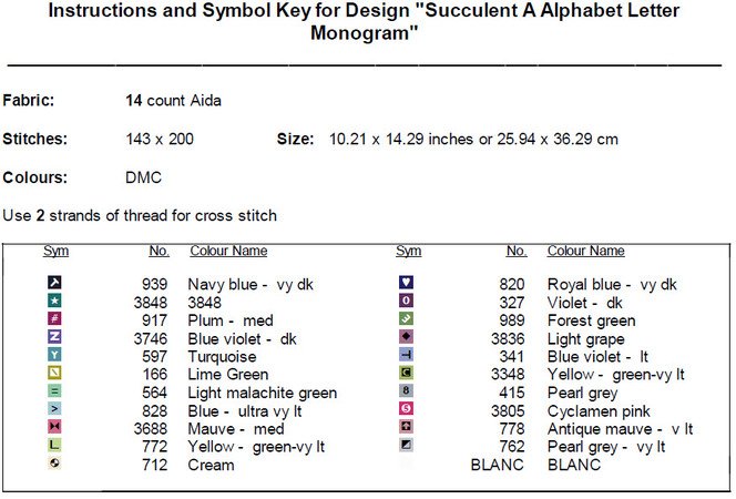 Succulent A Alphabet Letter Monogram Cross Stitch Pattern PDF