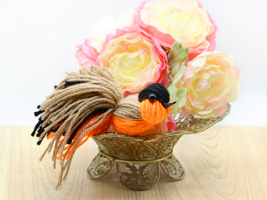 Bastelanleitung Gimpel Wollvogel