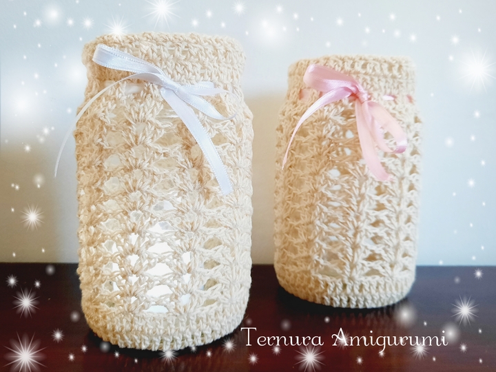 Crochet decoration Candle Holder glass waste