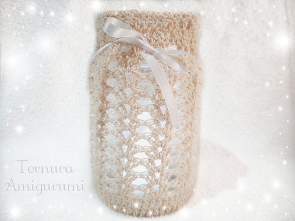 Crochet decoration Candle Holder glass waste