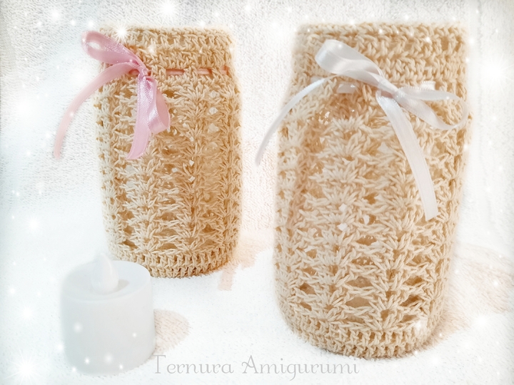 Crochet decoration Candle Holder glass waste