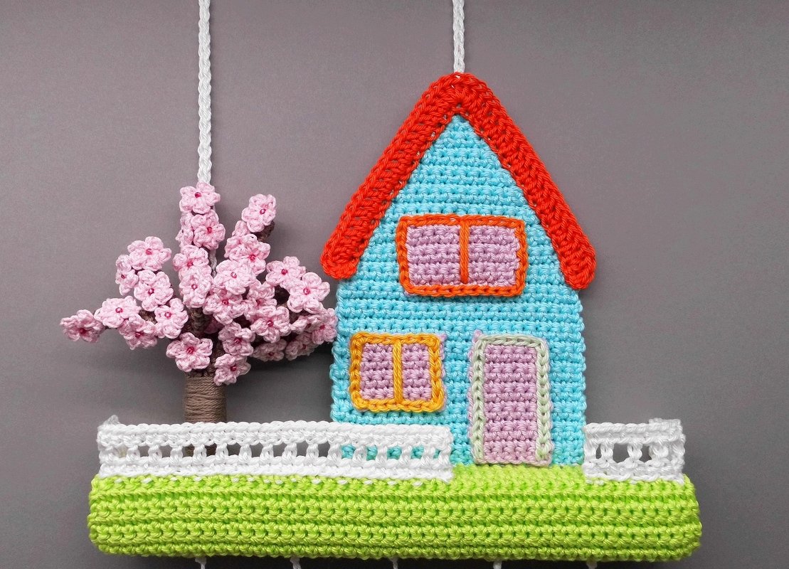 Hanging decoration spring cherry blossom - easy from scraps of yarn - Image 2