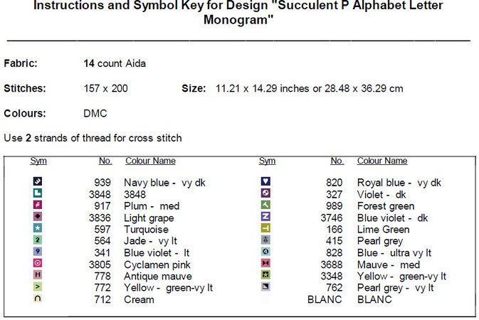 Succulent P Alphabet Letter Monogram Cross Stitch Pattern PDF