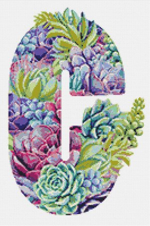 Succulent C Alphabet Letter Monogram Cross Stitch Pattern PDF