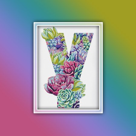 Succulent Y Alphabet Letter Monogram Cross Stitch Pattern PDF