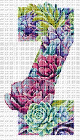 Succulent Z Alphabet Letter Monogram Cross Stitch Pattern PDF