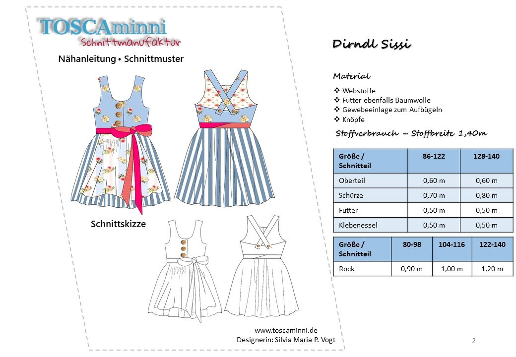 Kinderdirndl Sissi Gr. 80-140 Schnittmuster &amp; Nähanleitung