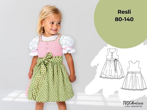 Resli Children's Dirndl Sewing Pattern, Sizes 80–140