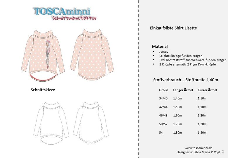 Long sleeve shirt Lisette size 34-46 sewing pattern