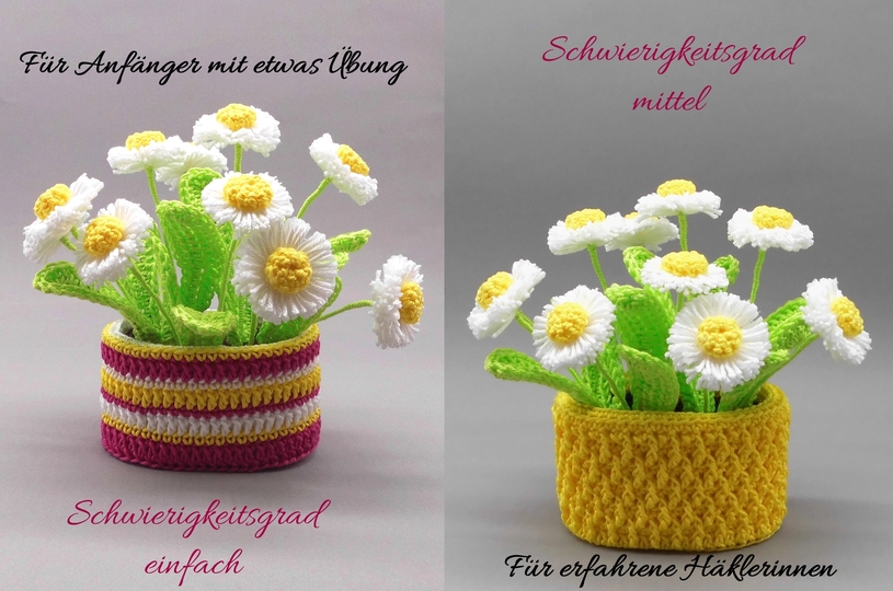 Häkel-Deko Gänseblümchen für Tisch, Tür und Wand - einfach aus Wollresten