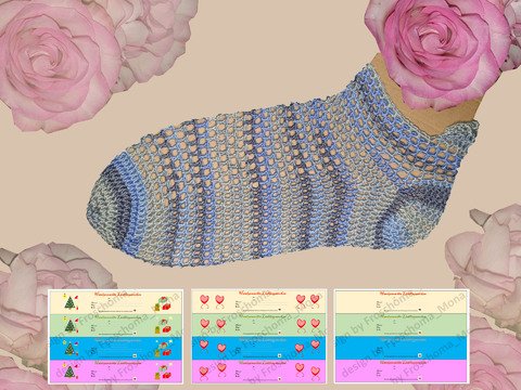 Anleitung gehäkelte Sneakersocken „Loch an Loch“ + Banderolen zum drucken