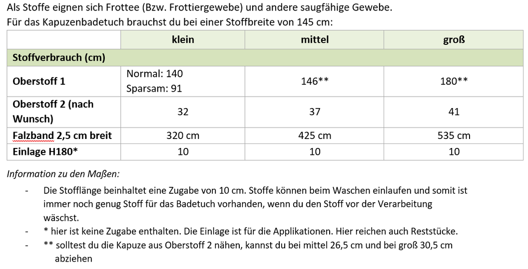 Kapuzenbadetuch mit Tierohren für Babys & Kinder (3 Größen, A4 PDF)