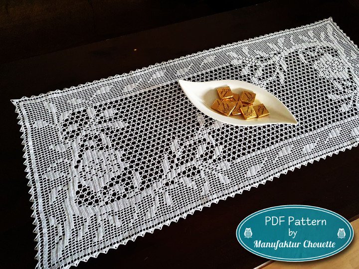 Tischläufer "Eulen" - Eulenkollektion, Häkelanleitung Filetdeckchen