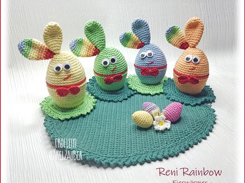 Häkelanleitung Häschen Reni Rainbow - Eierbecher/Eierwärmer Tischdeko