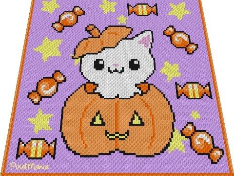 Häkelmuster * HalloWeen CAT * Grafik für C2C Decke
