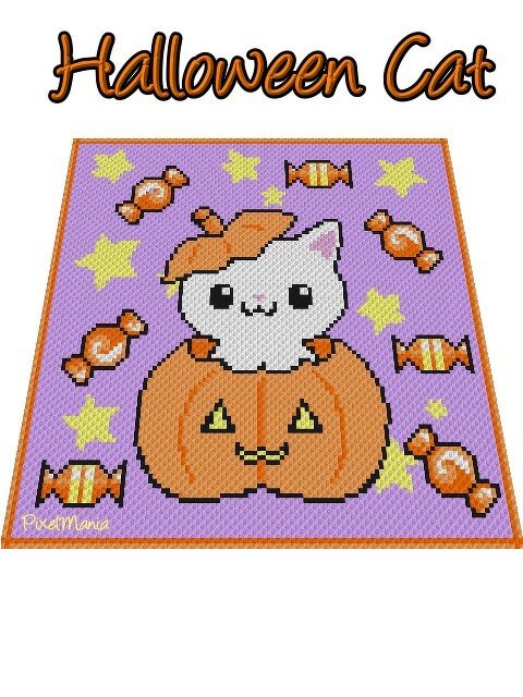 Häkelmuster * HalloWeen CAT * Grafik für C2C Decke - Bild 5