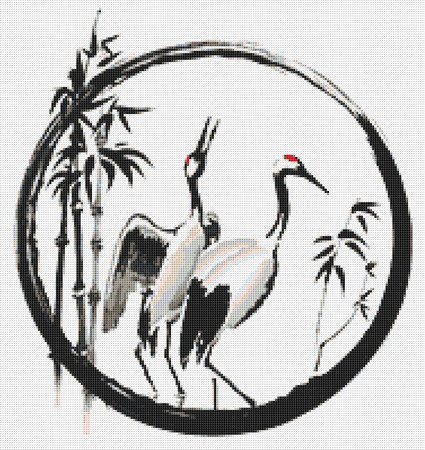 Japanese Birds Cross Stitch Pattern PDF | Crane