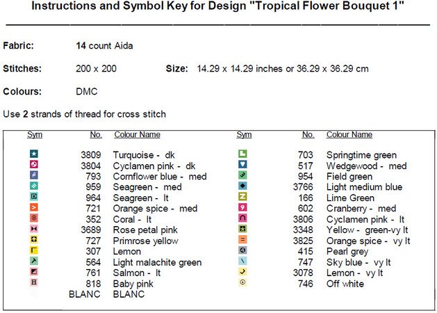 Tropical Flower Bouquet Cross Stitch Pattern PDF