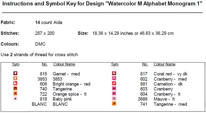 Watercolor M Alphabet Monogram Cross Stitch Pattern PDF