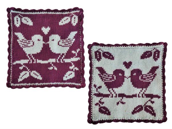 Double Knitting Pattern Dishcloth / Washcloth "Love Birds"