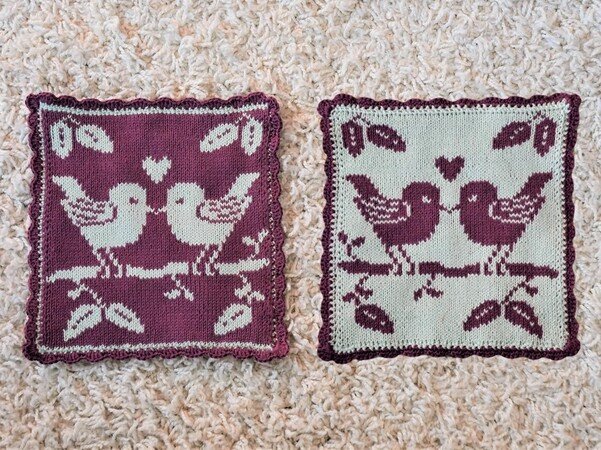 Double Knitting Pattern Dishcloth / Washcloth "Love Birds"
